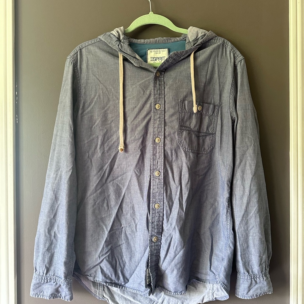 Light Jean blue Hooded Button-Up Shirt